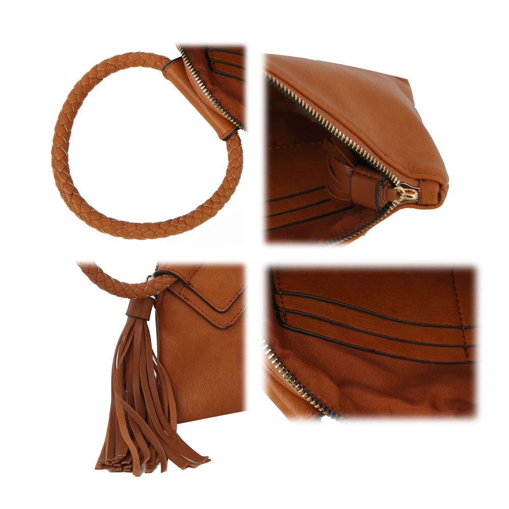 Womens Clutch Purse Wristlet Wallet Evening w/Hand Strap Casual Formal Vegan Leather - Metro Muse (Tan)