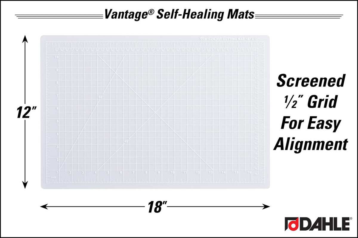 Dahle Vantage 10681 See-Through Premium Self-Healing Cutting Mat, 12"x18", 1/2" Grid, 5 Layers for Max Healing, Perfect for Crafts & Sewing, Clear
