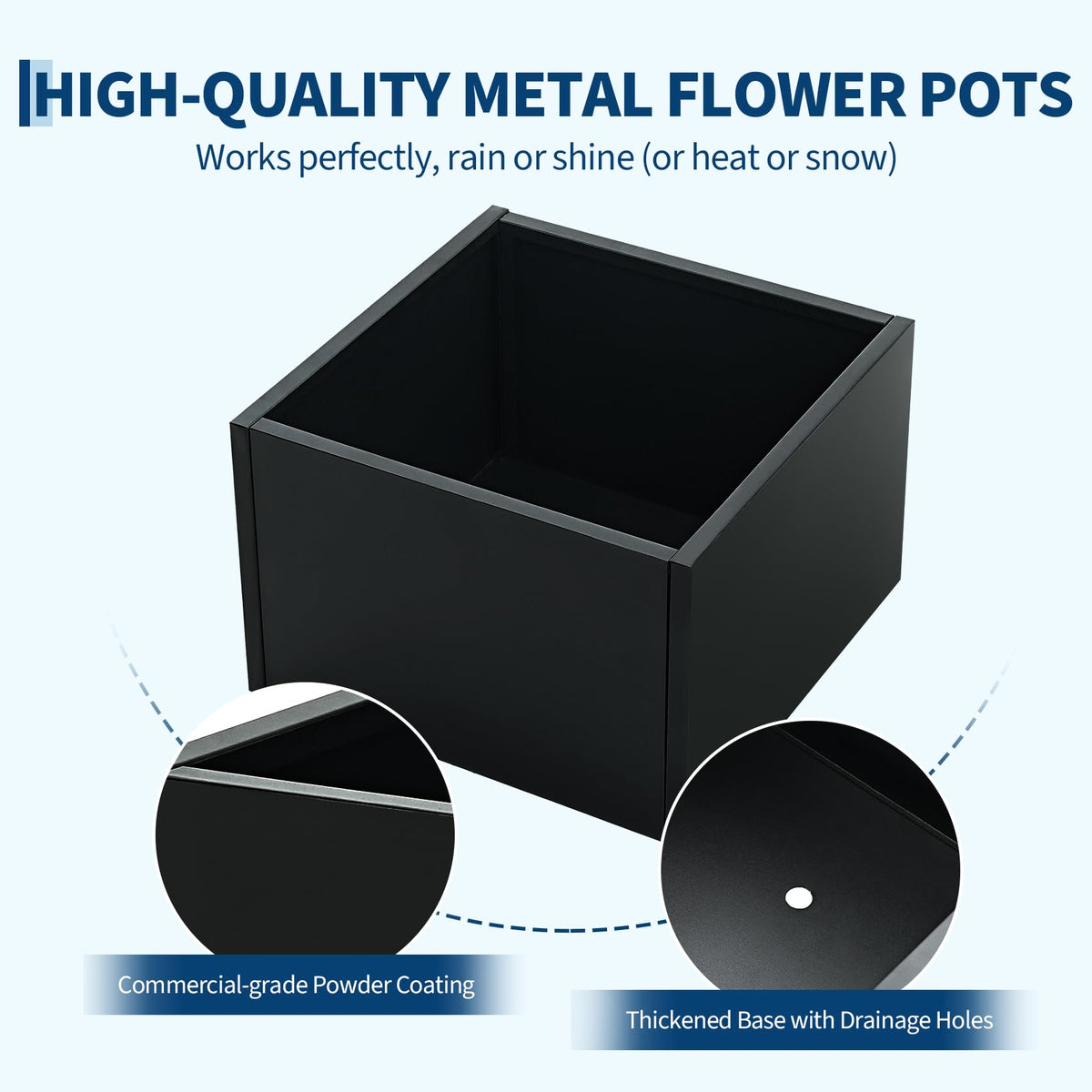 GarveeTech Metal Square Planter Box Tall Planters for Outdoor Plants Modern Heavy Duty with Drainage Holes for Outdoor Patio, Balcony, Yard, with Bottom