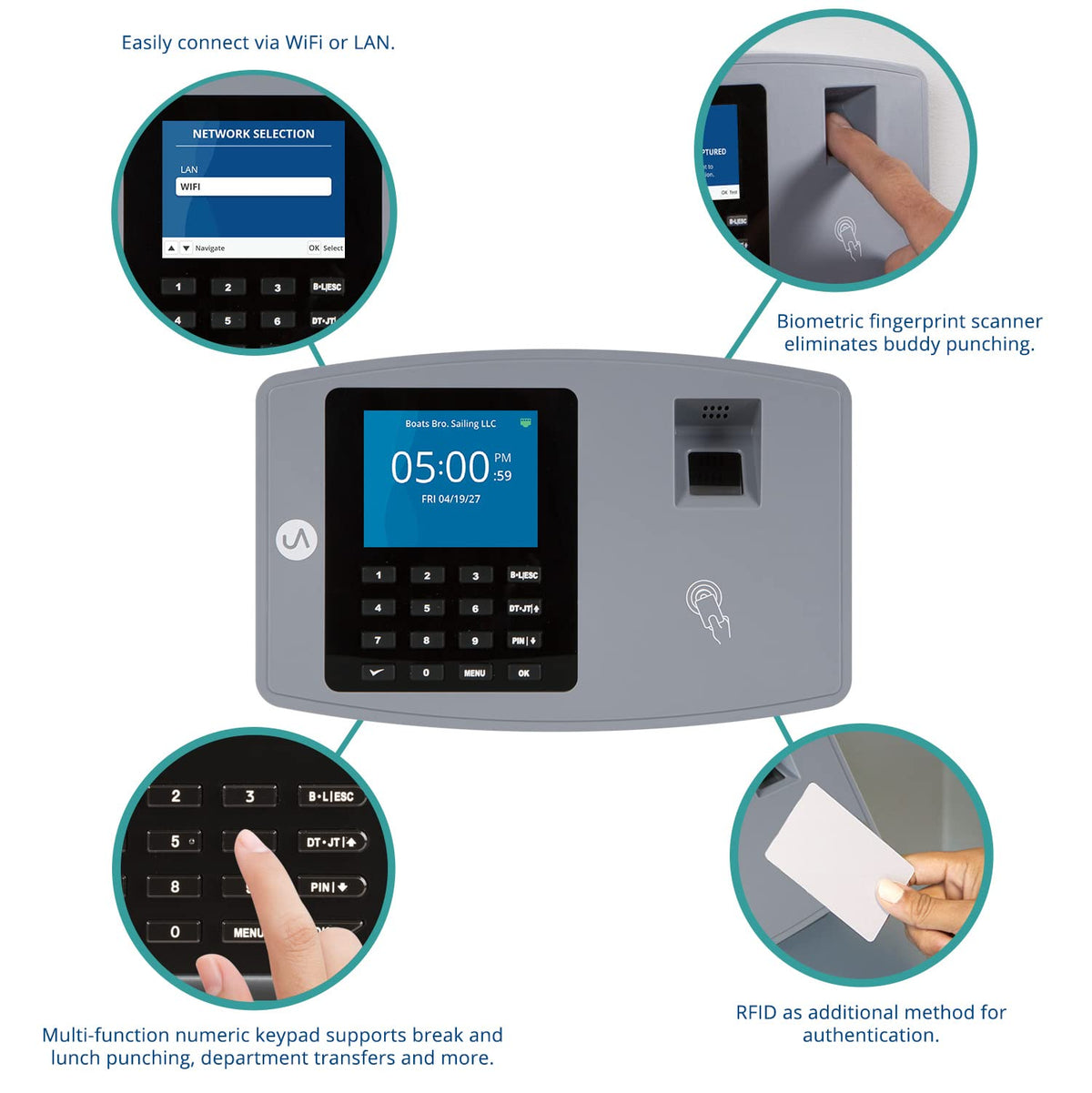 uAttend BN6500 Biometric Fingerprint Time Clock System for Small Business with WiFi and Cloud-Based Employee Timecards