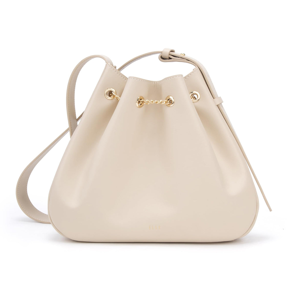 ELLE Purses for Women Genuine Leather Bucket Bag Chain Drawstring