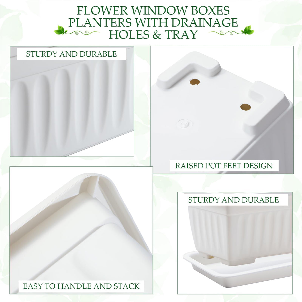 FillTouch 6 Packs 27 Inch Window Flower Box Extra Large Window Sill Herb Garden Long Rectangle Planter Plastic Boxes Outdoor with Drainage Trays for Balcony Windowsill Patio Garden
