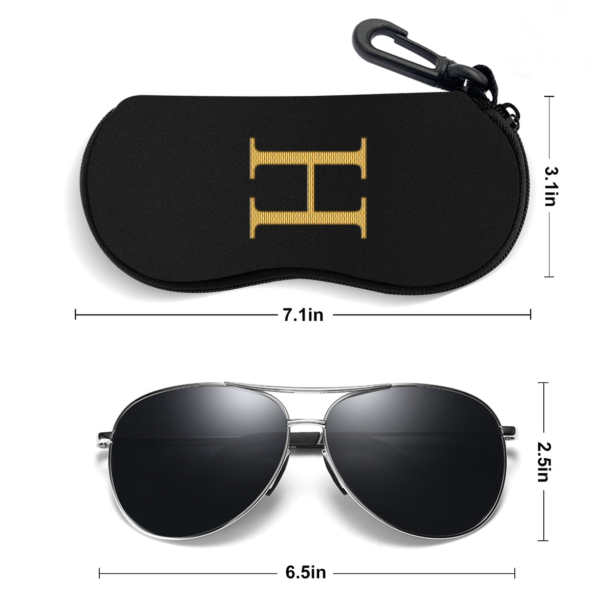 NPOOYI Initial Sunglasses Soft Case, Ultra Light Portable Neoprene Zipper Glasses Case for Men Women, Letter H