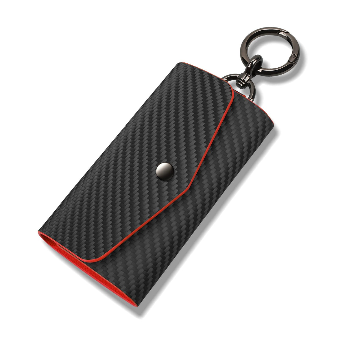 Leather Keychain Wallets Portable Key Holders Pouch Multiple Key Organizer, Key Holder with 6 Hooks for Men or Women,Carbon Fiber Pattern,Red