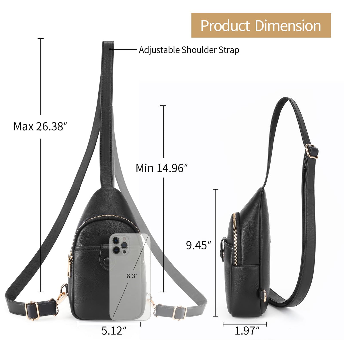 GOIACII Sling Bag for Women Men Leather Fanny Pack Chest Bags for Travel Sport Small Purse Crossbody Black