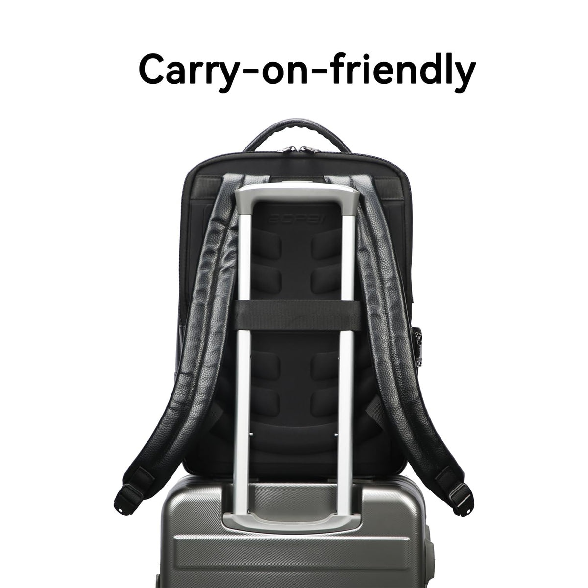 BOPai Genuine Leather Backpack for Men Multi-Function 15.6 inch Laptop Premium Executive Business Travel Friendly Smart Rucksack Anti Theft Large Capacity Office Classic Black