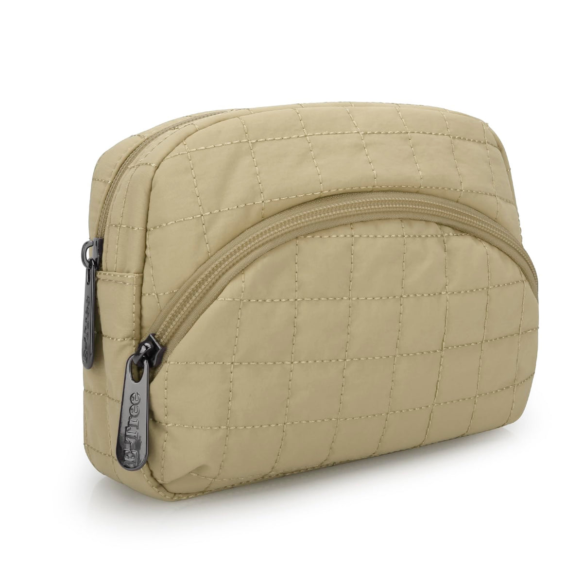 E-Tree Makeup Bag, Quilted Cosmetic Bag for Women, Puffer Make up Pouch for Purse,Travel Toiletry Organizer Case (Khaki)
