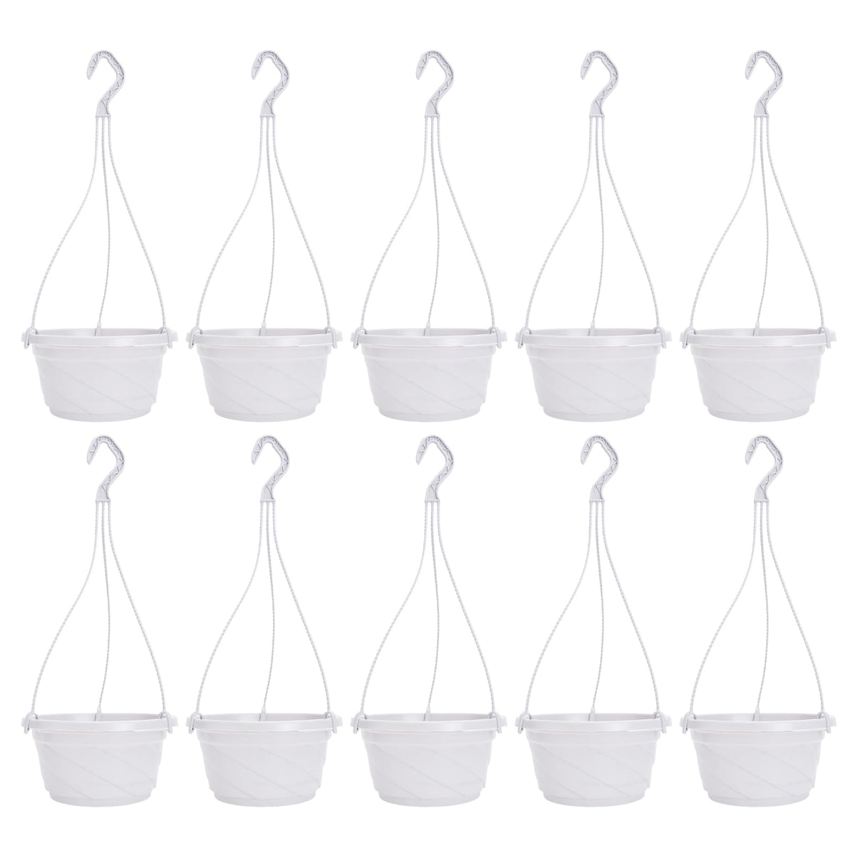 DOITOOL 10 Sets Hanging Planter Basket with Drainage Hole Round Flower Plant Pot Fence Railing Wall Planter for Ferns Ivy Crawling Plants Indoor Outdoor White