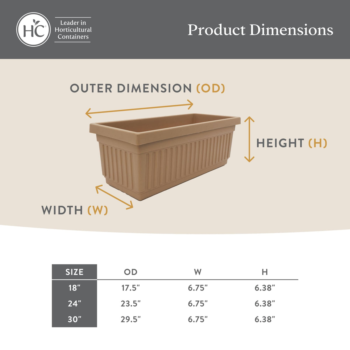 The HC Companies Venetian Window Planter Box w/Drain Plug - Long Planter Box for Windowsills, Balconies & More - Plastic Large Rectangular Planters for Herbs & Flowers (24" Warm Gray, Pack of 1)