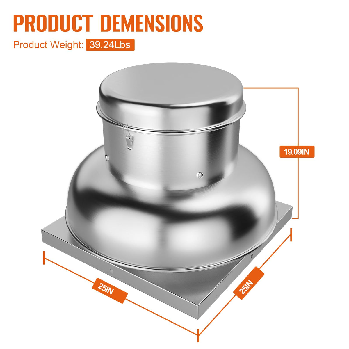 Towallmark 2400 CFM Upblast Roof Exhaust Fan - High-Speed Direct Drive, Upgraded Motor, 25" Fan Base - Ideal for Restaurants, Factories, and Warehouses - Silent Operation & Weather-Resistant Design