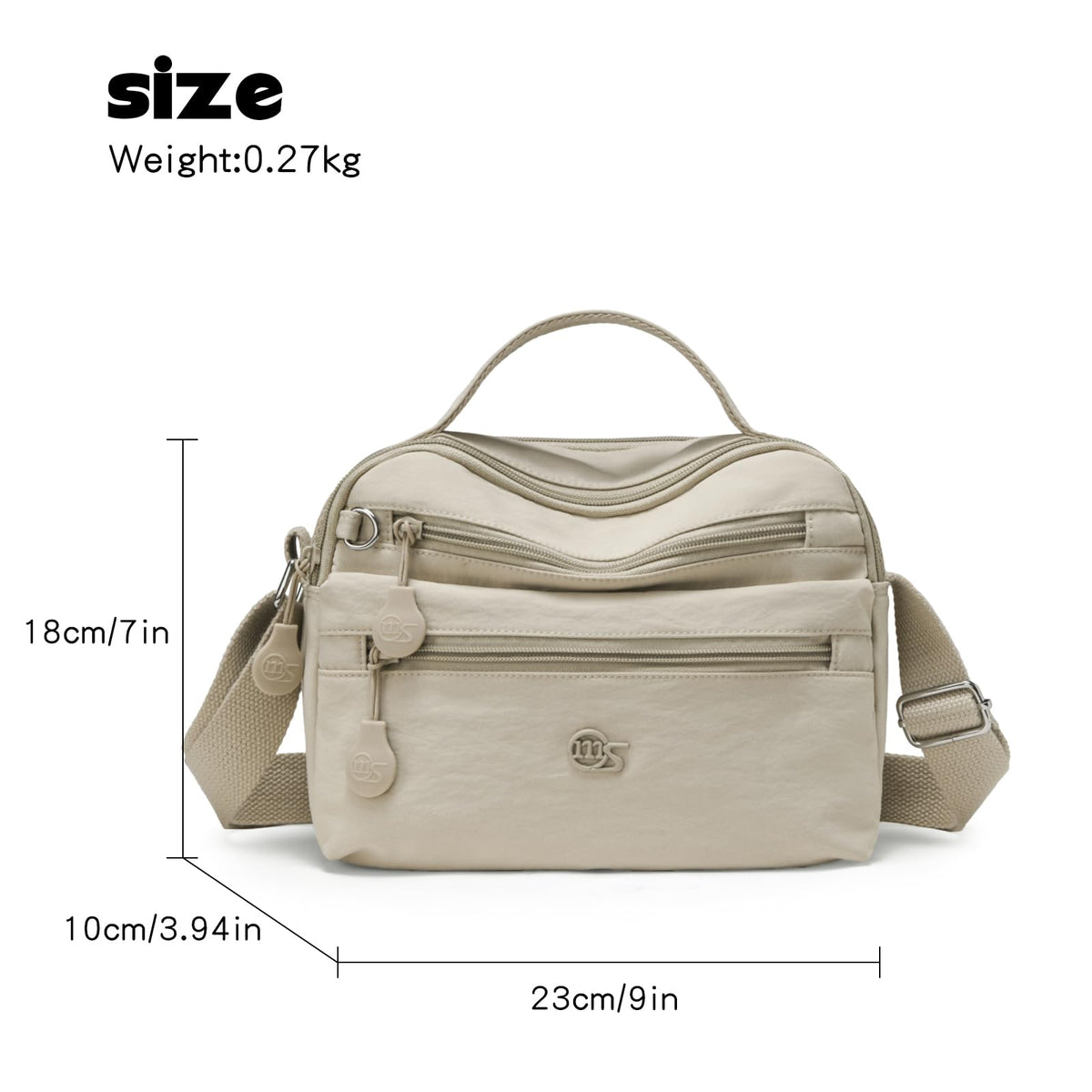 Eslcorrri Women Crossbody Bag Small Nylon Shoulder Purse Casual Neutral Light Multi Zipper Pockets Top-Handle Hobo Handbag -Sand