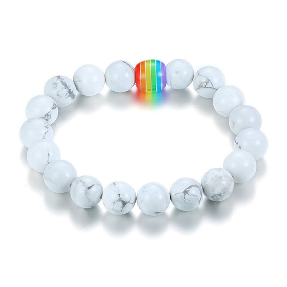 Nanafast LGBT Gay Rainbow Relationship Beaded Bracelet Couple Matching Pride Bead Bracelets Bangle 2 Pack (White/Black)