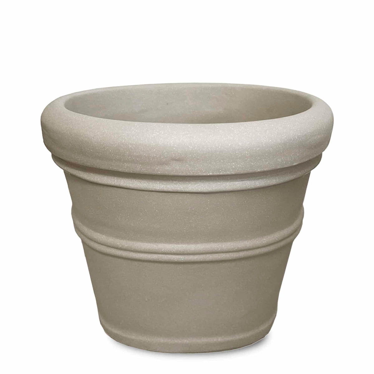 Crescent Garden Brunello Classic Rolled Rim Planter, Indoor/Outdoor Weather-Safe Round Plant Pot, Large Plastic Flowerpot for Flowers, Faux Plants, Trees - 27'' W (Parchment)