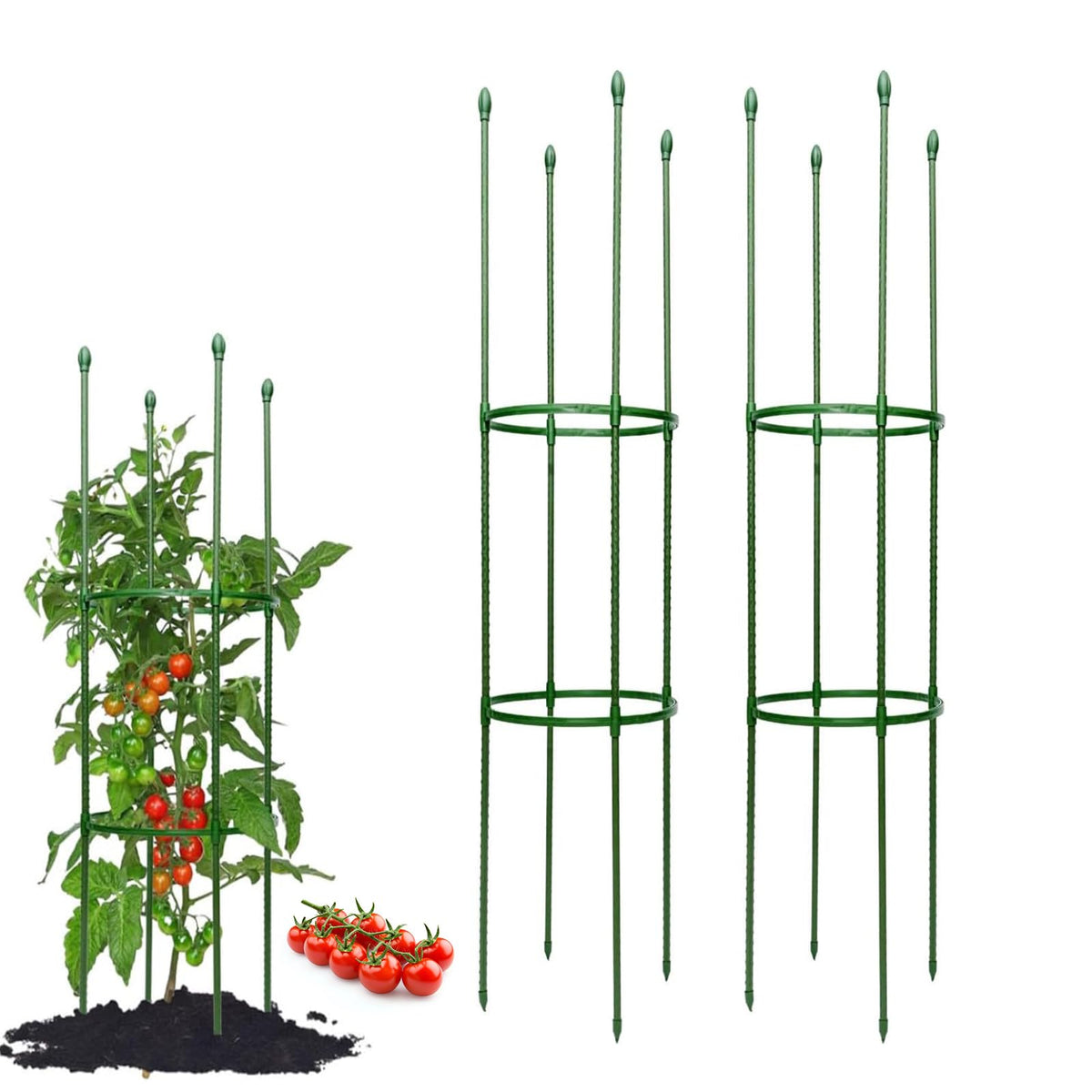 Wikdey Tomato Cages for Garden&Pots, 2 Pack 50" Plant Support Trellis for Tomatoes, Cucumbers, Beans | Heavy-Duty Steel with Rust-Proof Coating | Garden Stakes for Outdoor Indoor Plants
