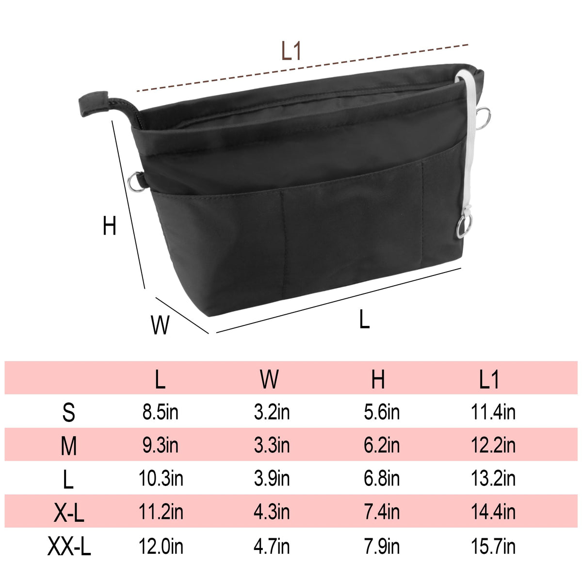 Vercord Premium Nylon Purse Organizer Tote Handbag Insert Organizers Bag in Bag Zipper 13 Pockets Black Small