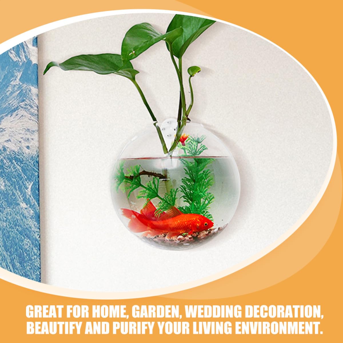 Ipetboom Wall Mounted Hydroponic Planter Vase Set, 4pcs Small 10cm Glass Hanging Terrarium with Invisible Nail and Crystal Mud for Indoor Plant Propagation and Home Décor