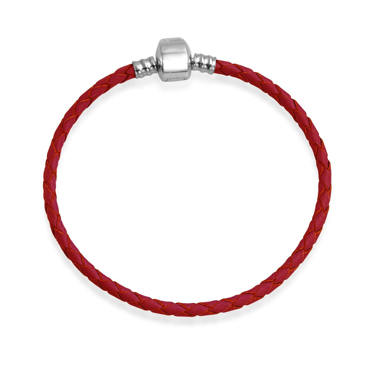 Bling Jewelry Genuine Red Braided Leather Bracelet - .925 Sterling Silver European Beads Charm Bracelet for Women
