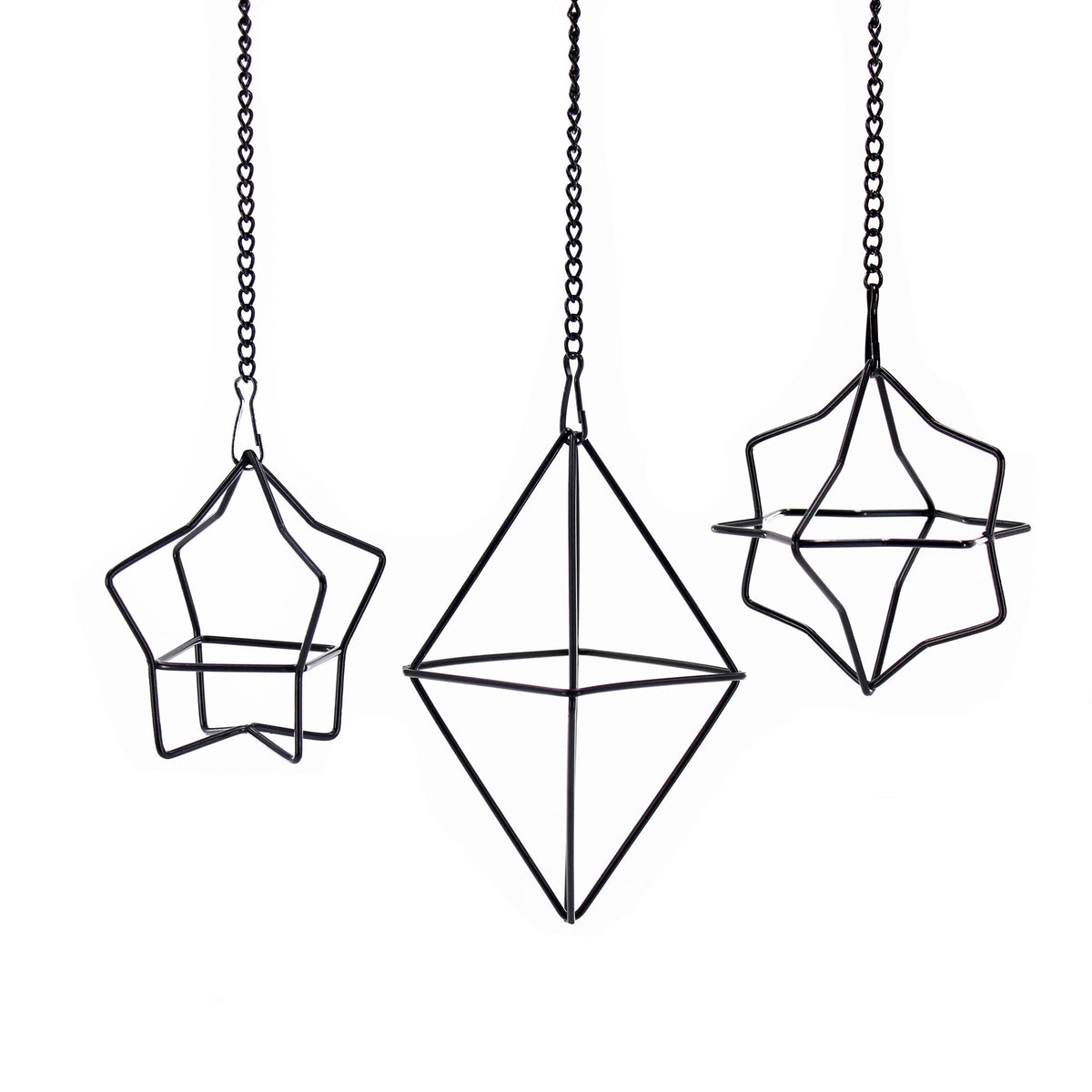 libproqia Geometric Air Plant Hanger 6 Pack Black Metal, 3 Shapes & 2 Sizes with Detachable Chains, Modern Himmeli Wall Hanging Planter for Tillandsia Indoor Home Decor