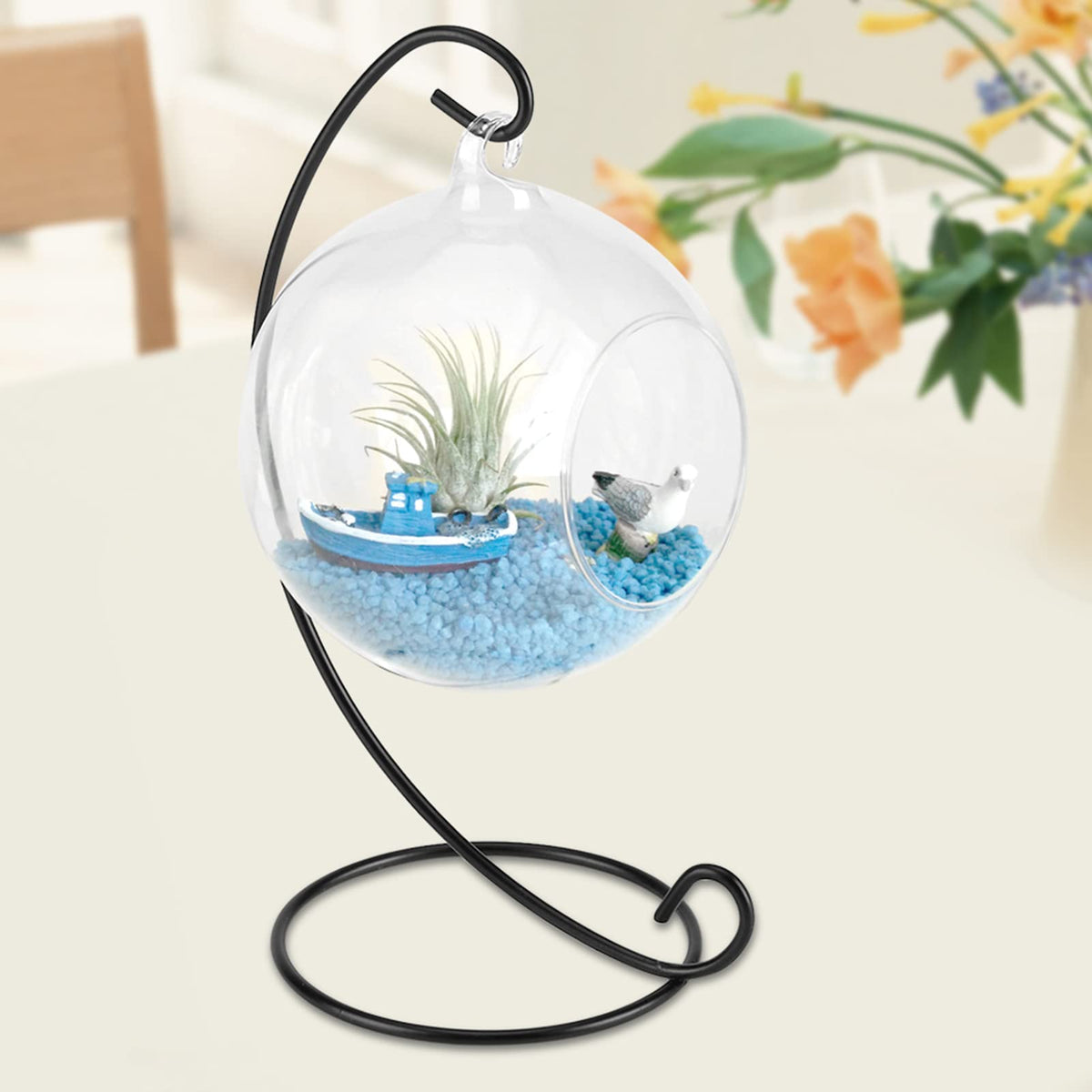 Mtlavishness Hanging Glass Vase Large Terrarium with Frame for Air Plants Succulent