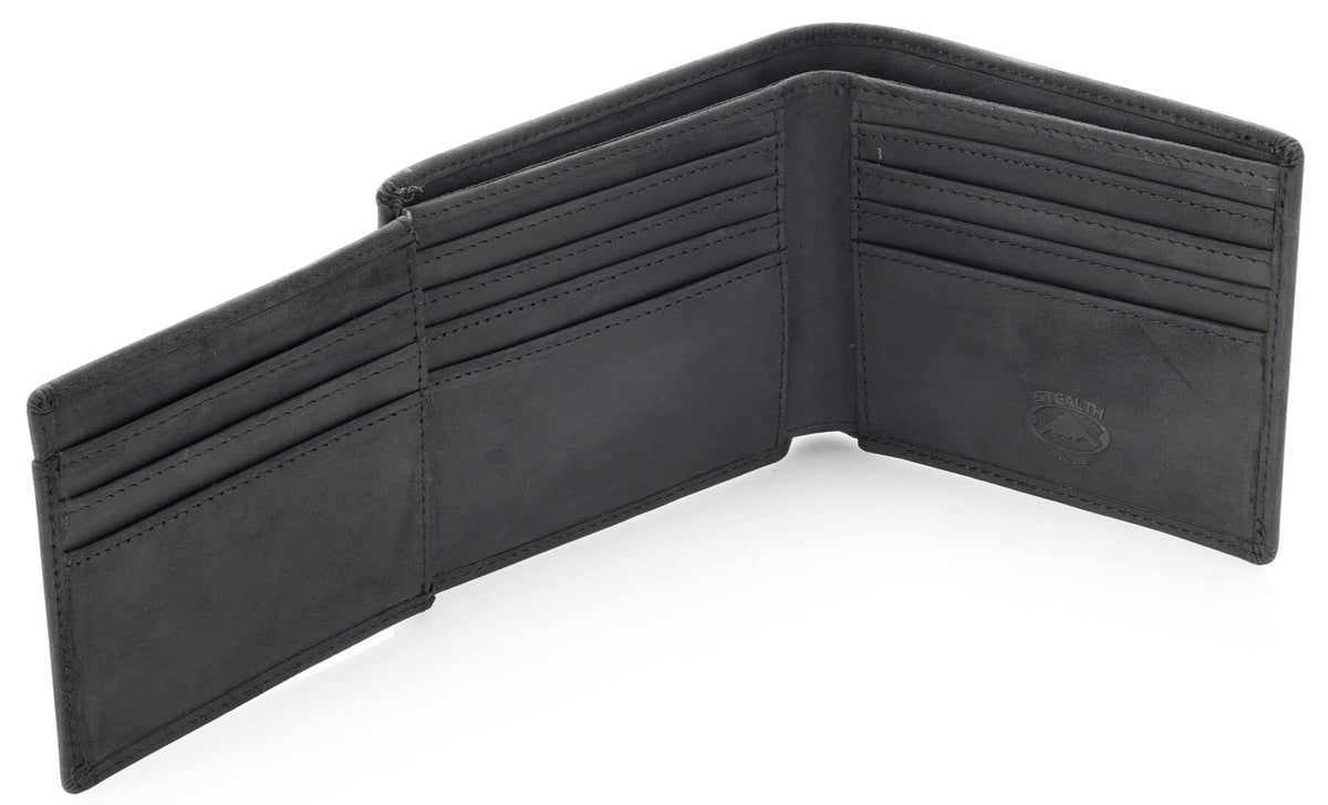 Stealth Mode Leather Bifold Wallet for Men - RFID Blocking, 11 Card Slots, Gift Box