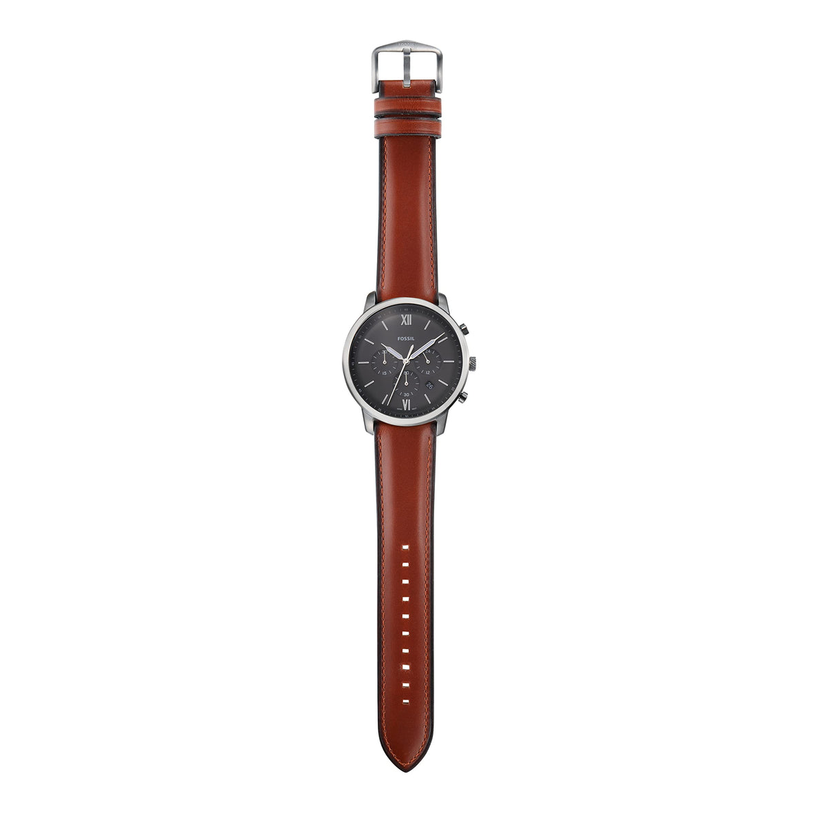 Fossil Men's Watch, Neutra Quartz Stainless Steel and Leather Chronograph Watch for Men, Color: Smoke, Amber