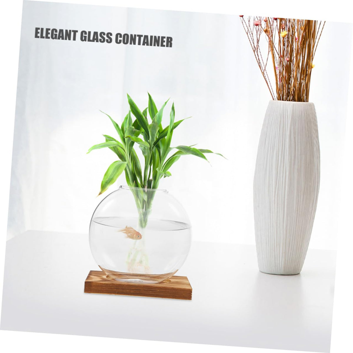 Veemoon 2pcs Glass Vases with Wooden Stand Hydroponic Containers for Indoor Plant Propagation, Desktop Terrarium Containers for Home and Office Decor