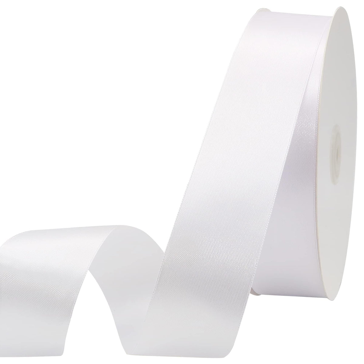Maclemon 1 inch Wide 100 Yards Double Face White Satin Ribbon White Fabric Ribbon for Gift Wrapping Very Suitable for Weddings Decoration Bouquet Balloons Arts Craft Sewing Hair Bow Invitation