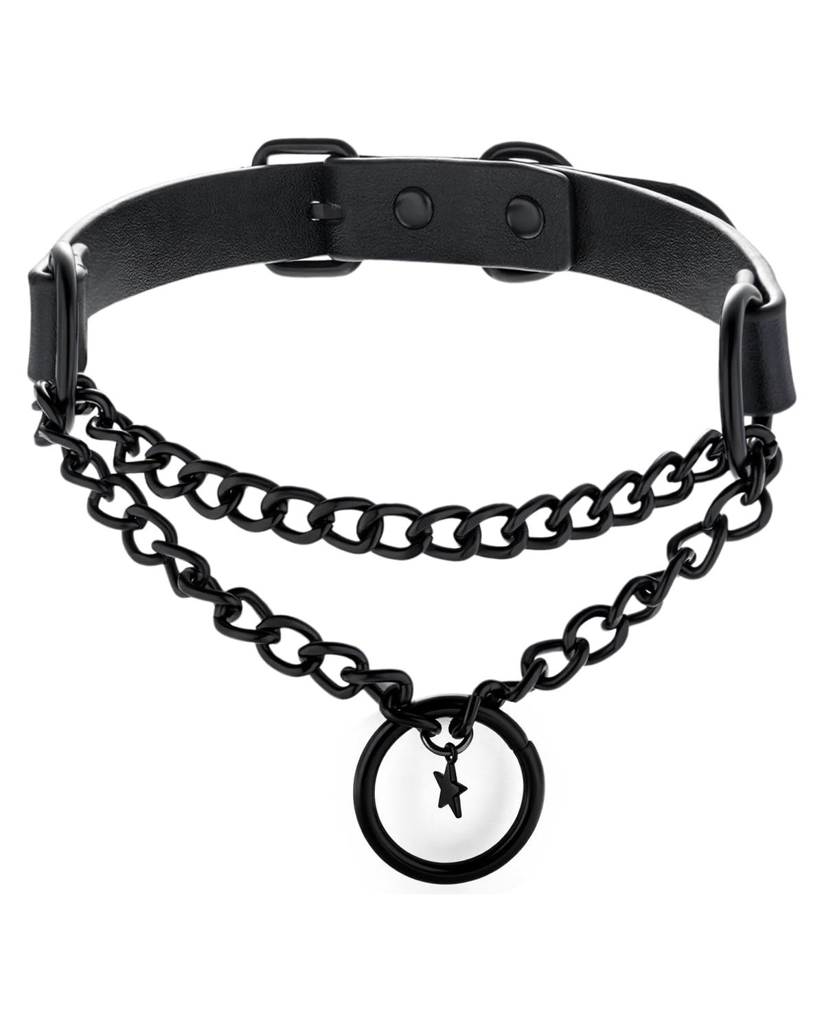 rgwtgkyh Black Gothic Star O-Ring Choker Necklace for Women Stainless Steel Leather Chain Punk Grunge Emo Alternative Statement Jewelry Gift