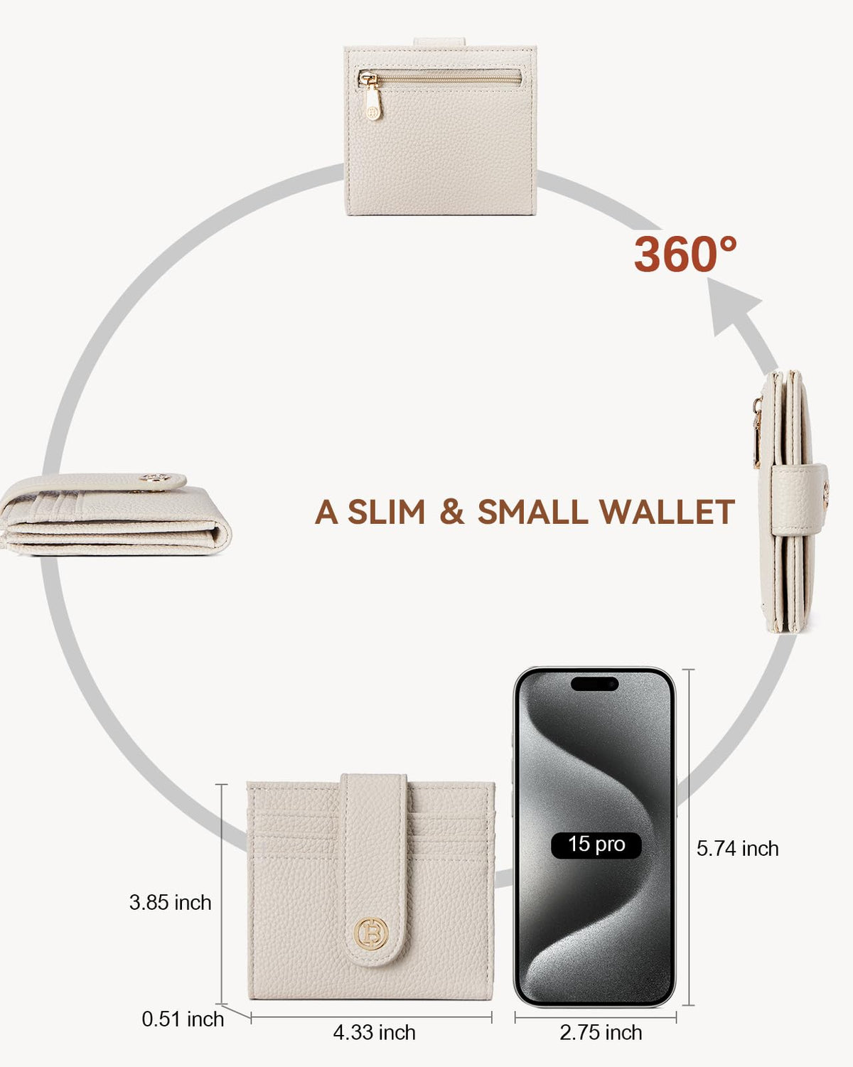 BOSTANTEN Slim Wallet for Women Small RFID Blocking Credit Card Holder Leather Bifold Wallets with Zipper Coin Pocket Beige