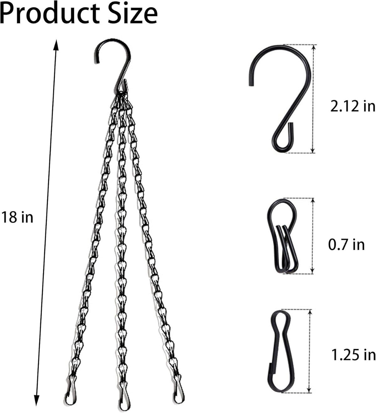 PWireless 3 Pack 16 inch Hanging Basket Chain, Long Hanging Plant Chains, Flower Pot Basket Chains 3 Point Replacement Chain Hangers for Planters, Bird Feeders, Lanterns and Other Ornaments (Black)