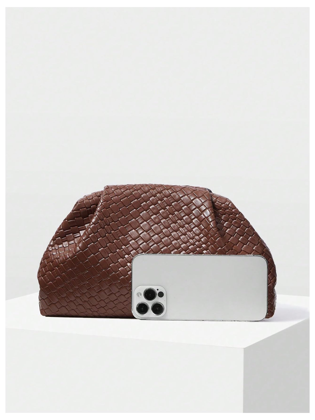 QWINEE Women's Woven Evening Bag Dumpling Clutch Purse No Strap Handbags Elegant Faux PU Leather Clutch Bag Coffee Brown One-Size