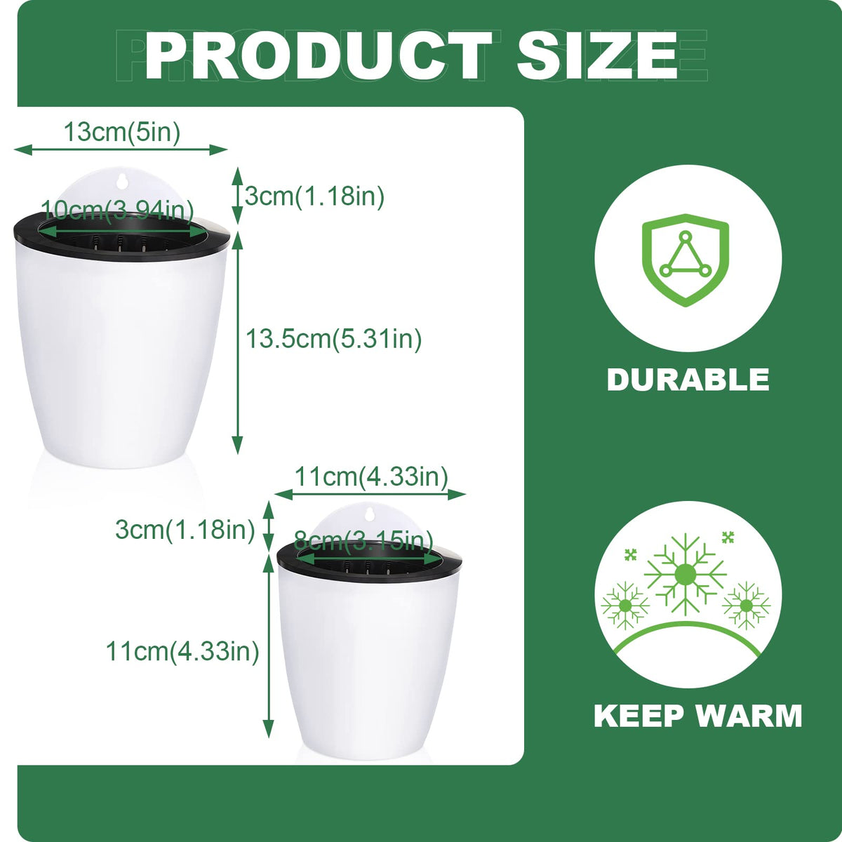 Amyhill 16 Pcs 5'' and 4.33'' Self Watering Hanging Planter for Indoor Plants Wall Planter with Hook and Absorbent Cotton Rope Wall Plant Holder Wall Mounted Planters White Flower Pots for Garden