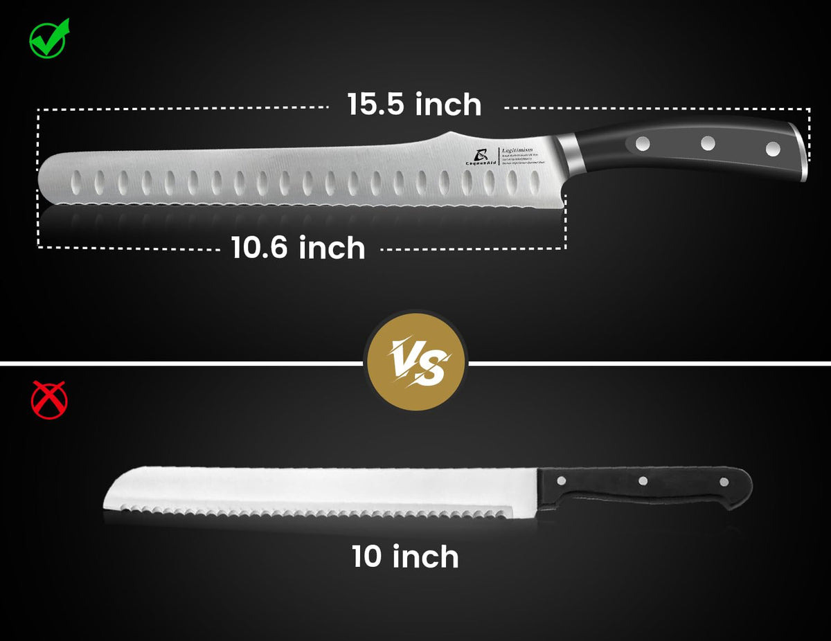 CoquusAid Bread Knife for Homemade Bread, 10.6 Inch Multifunction Serrated Knife, Razor Sharp Slicer, High Carbon German Steel Bread Cutter, Ergonomic Handle for Sourdough Turkey Fruit Cutting, Gift
