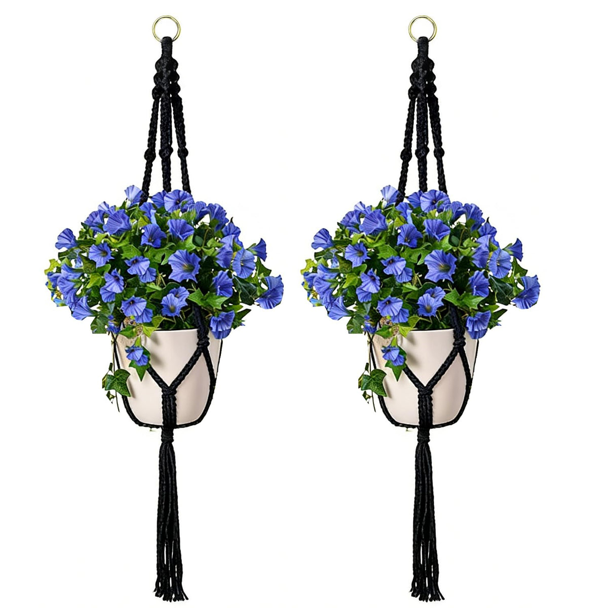 Jaxbo Macrame Plant Hangers 2 Pack Indoor Outdoor Hanging Planter Basket Handmade Rope Hanging Plant Holder for Indoor Outdoor Boho Home Decor 41 Inch, Black
