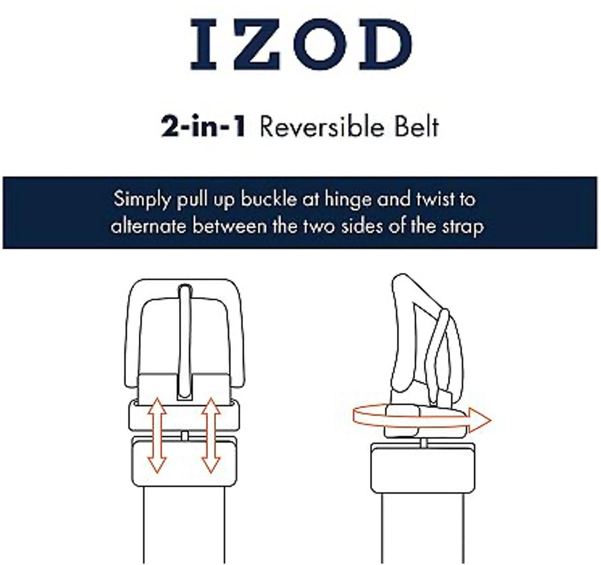 IZOD, Mens, Reversible Leather Belt, Black, 42/44