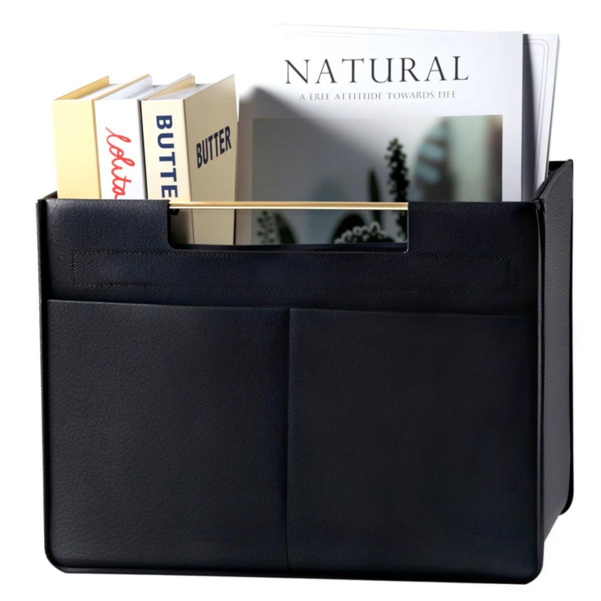 Craftmastudio Leather Magazine Holder Foldable with Handles，Stable Magazine Rack Floor，Magazine Basket File Holder Storage，Document File Folder Organizer Free Standing for Office Living Room (black)