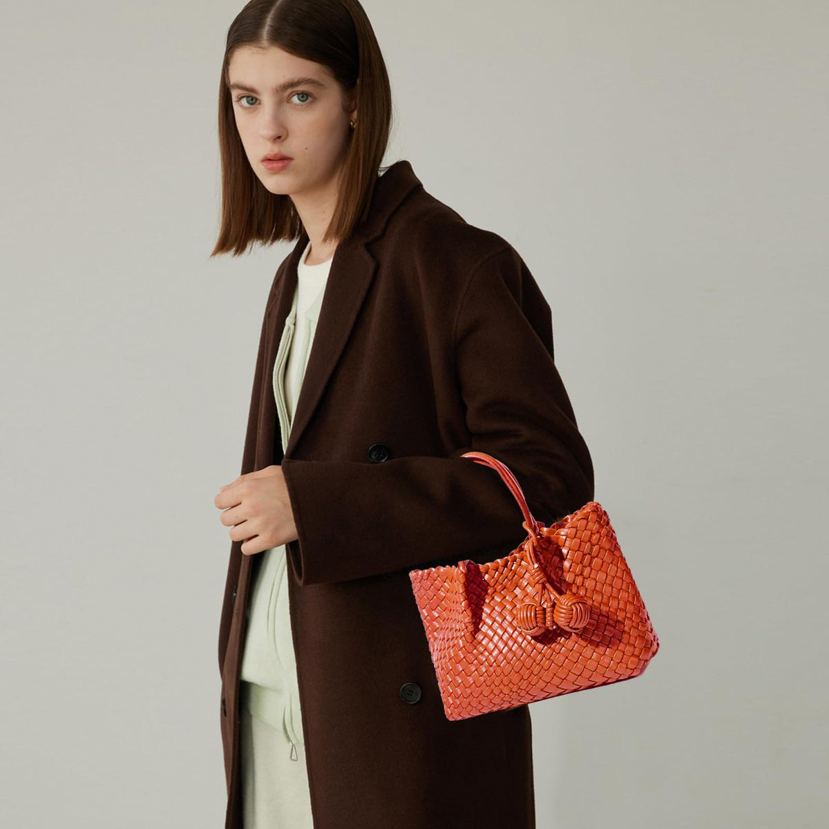 OUYGZOU Woven Tote Bag for Women, Hobo Bag for Work, Large Beach Travel Handbags and Purses, Retro Shoulder Bag, Shopping Bag (Orange, Medium)