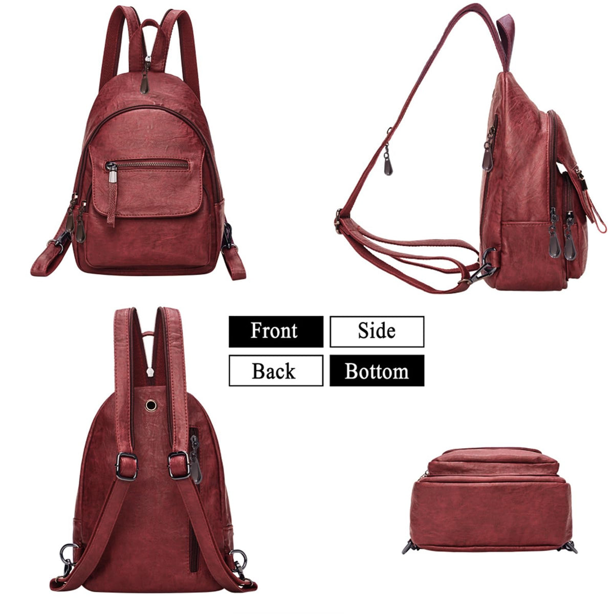 FANCELINE Small Backpack Purse for Women Fashion PU Leather Backpack Convertible Ladies Sling Bag Red Wine