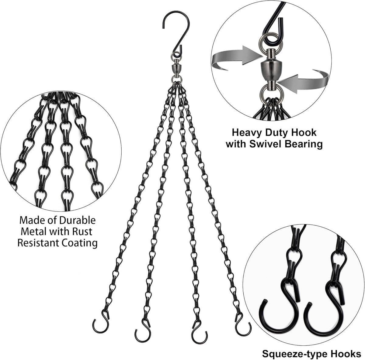 Heybe Swivel Hanging Basket Chains 23 Inches 4 Leads Hanging Chains Flower Pot Hanger Replacement Plant Hangers for Planters and Lanterns, Pack of 3 (4 Legs-Swivel)