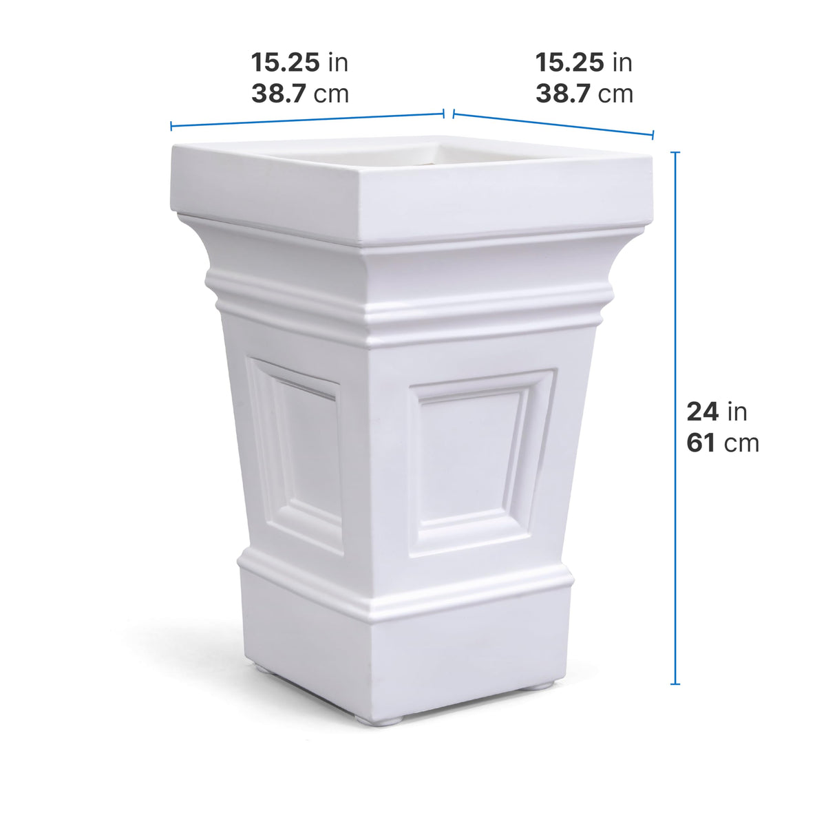 Step2 Atherton Square Planter, Large Planters for Outdoor Plants, Gardening and Flower Pot for Patio or Porch, Efficient Drainage, Durable Plastic, White, 2-Pack