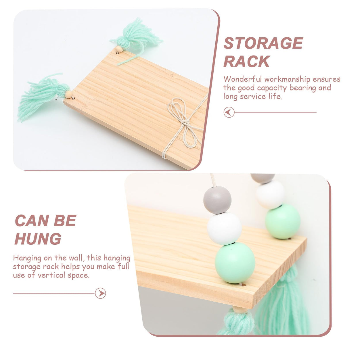 OSALADI Wooden Hanging Flowerpot Storage Rack with Tassel Decorative Shelf for Wall Stylish Vertical Display for Plants and Home Decor and Space-Saving Storage