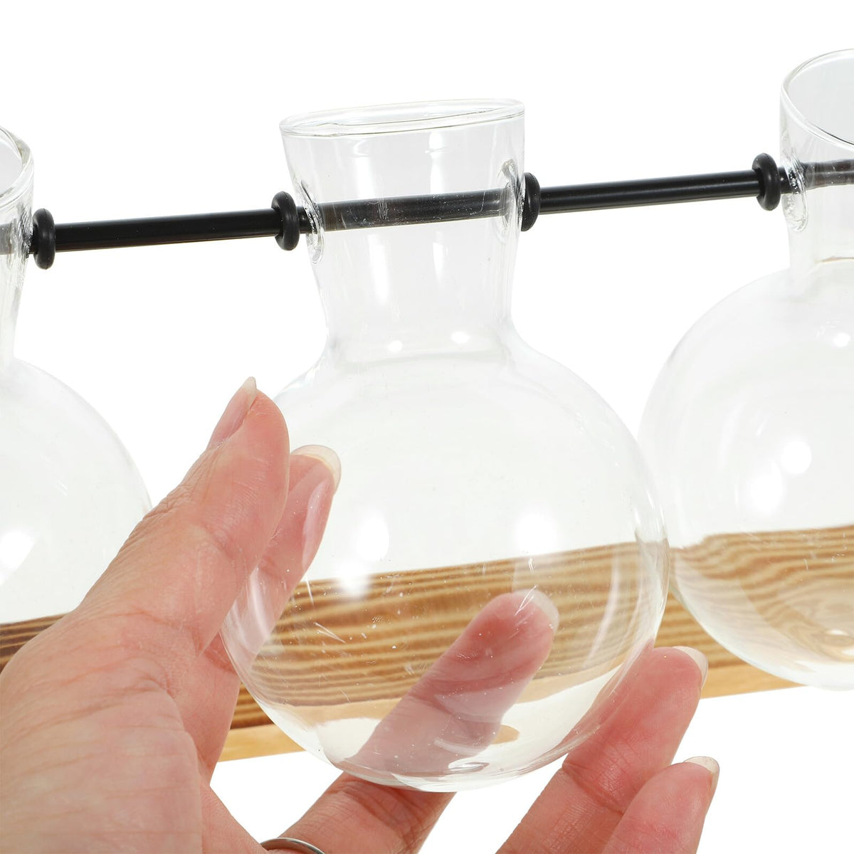 Yardenfun Propagation Station Glass Vases Set of 5 with Wood Stand, Small Hydroponic Plant Terrarium for Indoor Home Décor and Desk Display