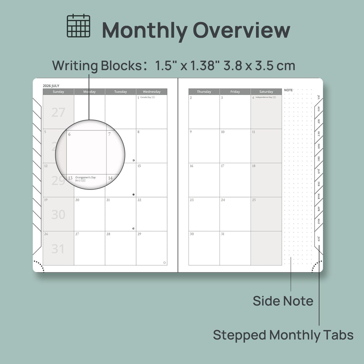 POPRUN Weekly Planner 2026-2027 (Medium 6.5''x 8.5'') Academic Calendar (JUL.26 - JUN.27) Appointment Book with Monthly Tabs, Leather Soft Cover, Inner Pocket, 100 GSM - Petrol Green