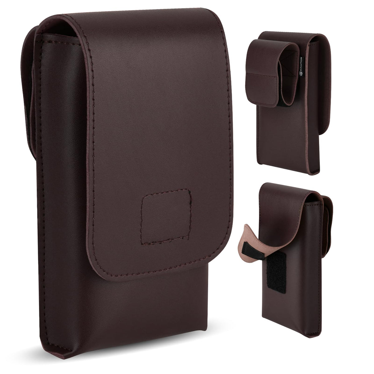 CaSZLUTION Phone Pouch for Cosplay - Ultra Fiber PU Leather Phone Holster Case with Belt Loop Keeper, Costume Accessory for Halloween, Conventions & Roleplay (Brown - L)