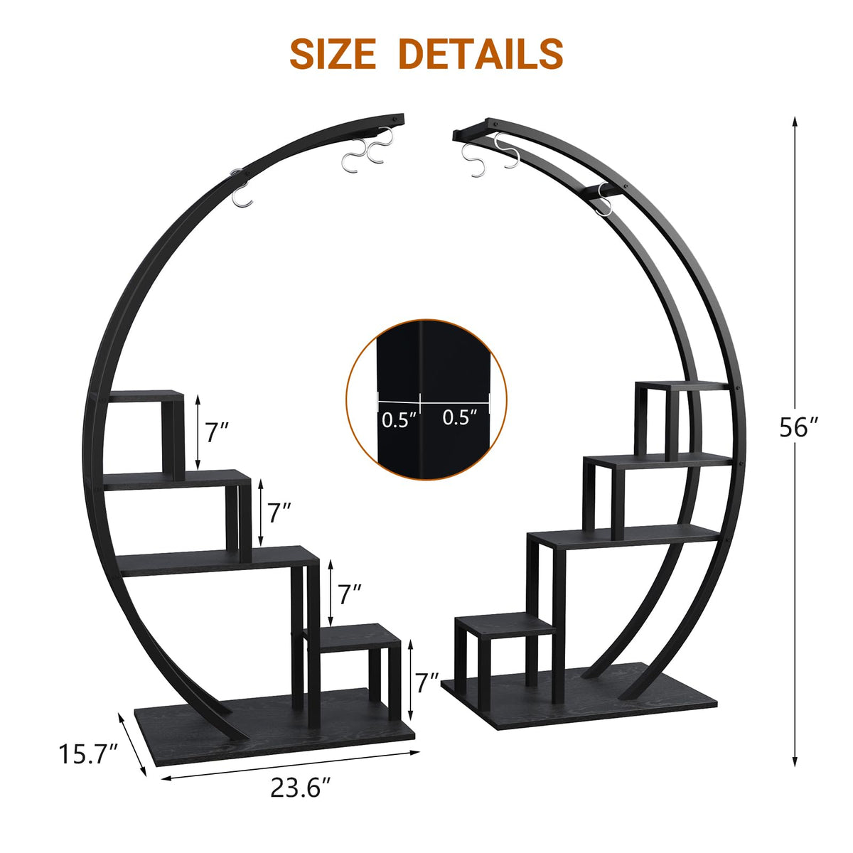 GarveeLife Plant Stand Indoor 5 Tier Tall, Metal Half Moon Plant Shelf 2 Pack, Stylish Tiered Flower Rack for Multiple Plants Display, Tall and Space-Saving Design