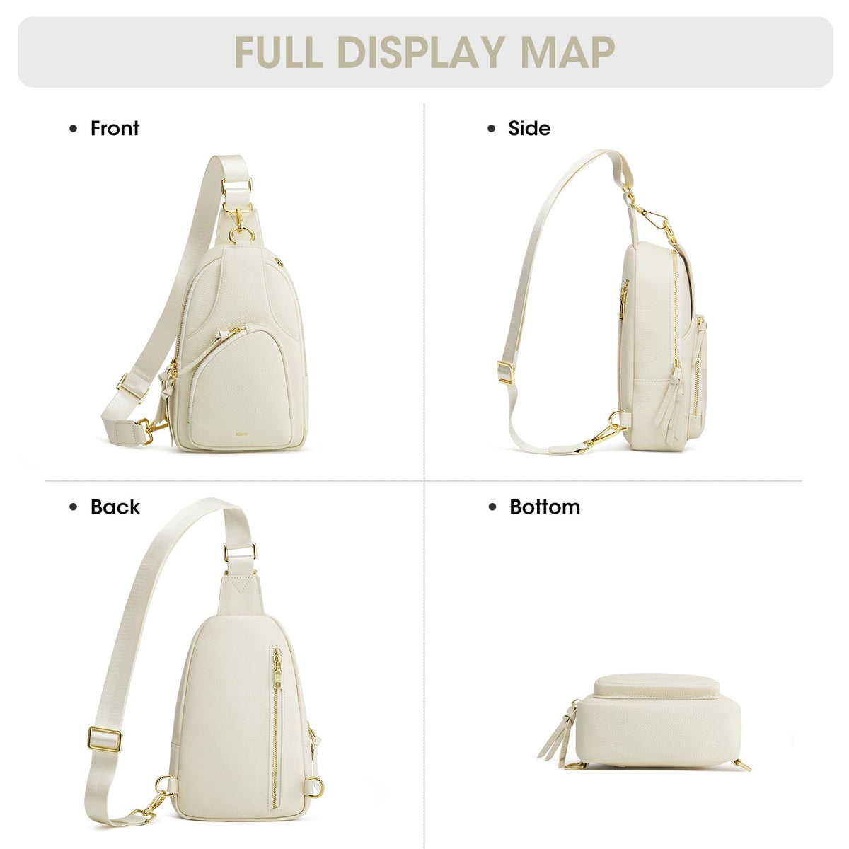 Kattee Sling Bag for Women, Leather Fanny Packs Crossbody Purse, Small Chest Bag with RFID Blocking, Beige