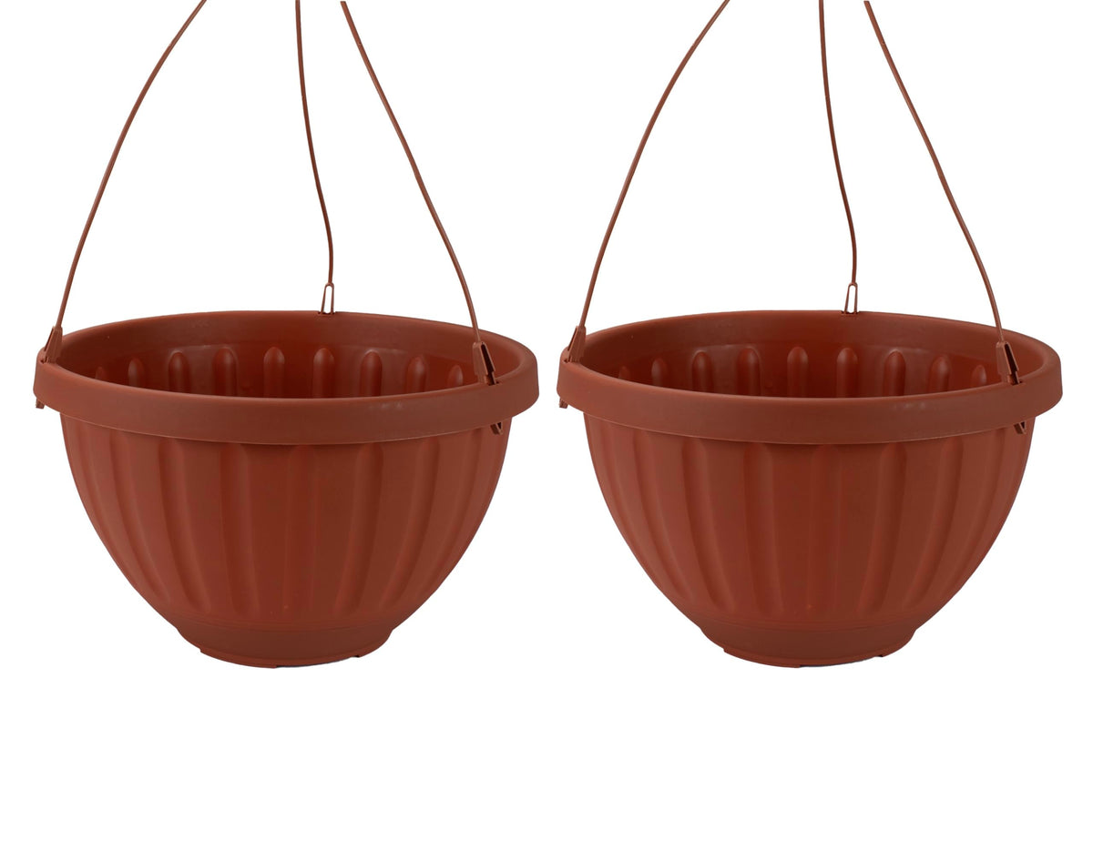 The HC Companies 12 Inch Terra Roma Hanging Planter for Indoor Plants - Round Plant Hanging Basket with Drainage Hole, Clay (Pack of 2)