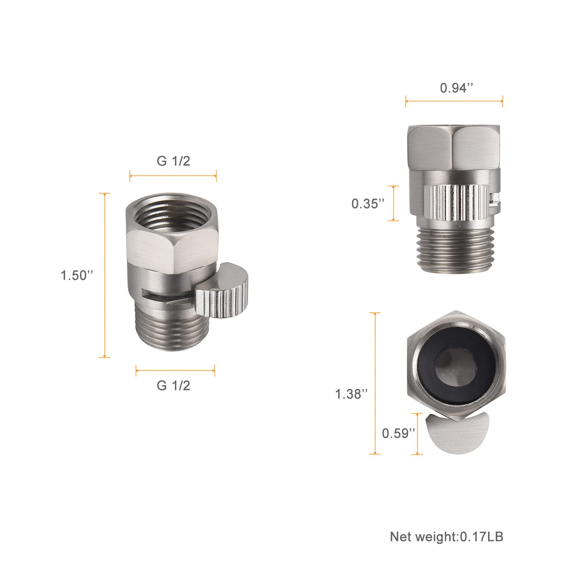 Brushed Nickel Water Flow Control Valve, G 1/2" Shower Head Flow Control Brass Shut Off Valve for Handheld, Water Pressure Regulator Replacement for Shower System