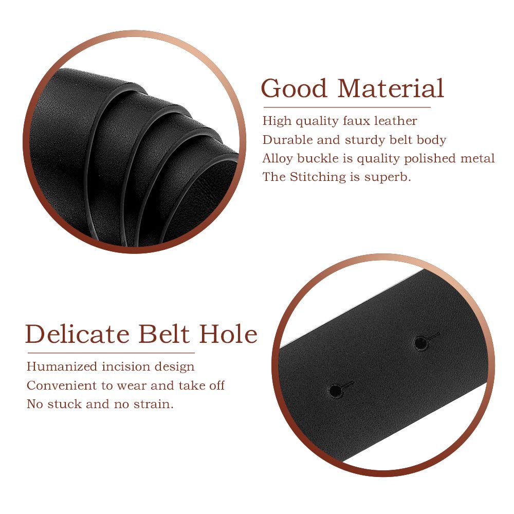 Udekit Women's Leather Belt Double O Ring Soft Faux Leather Waist Belt Medium Size (3 Pieces/Set)