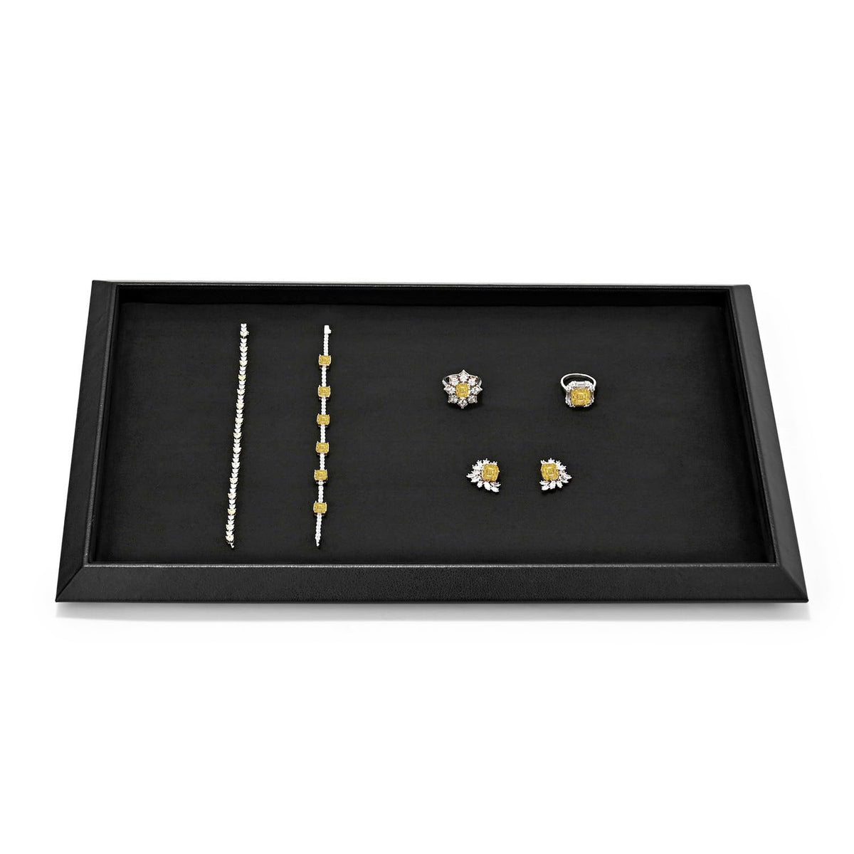 Oirlv Black Leather Jewelry Display Tray with Microfiber Lining, Premium Square Corner Organizer